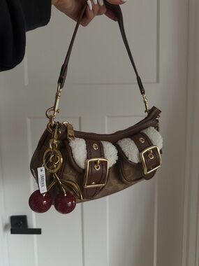 Coach Brown Ashton Signature Canvas Leather Shoulder Bag with Cherry Charm